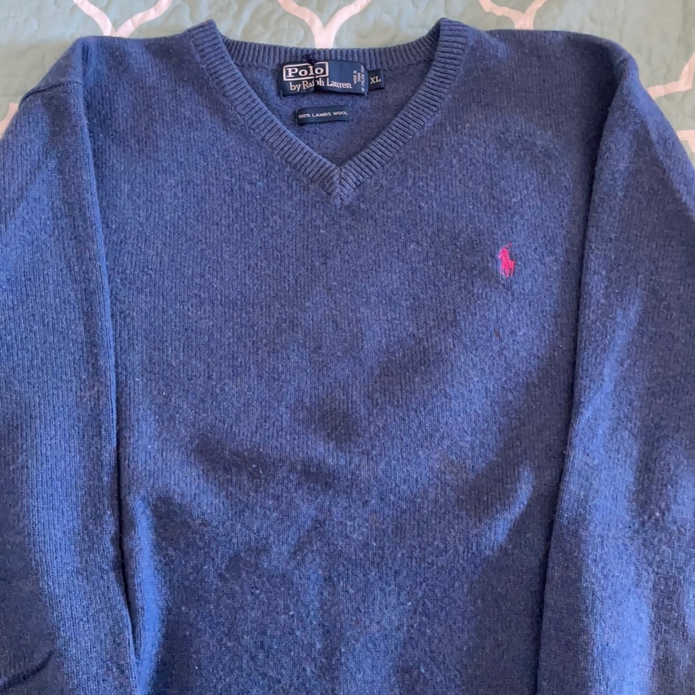 Men’s Polo Ralph Lauren lambs wool sweater, medium blue color size XL